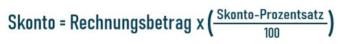 Formel Skonto berechnen: Skonto = Rechnungsbetrag * (Skonto-Prozentsatz / 100) Formel Skonto berechnen: Skonto = Rechnungsbetrag * (Skonto-Prozentsatz / 100)